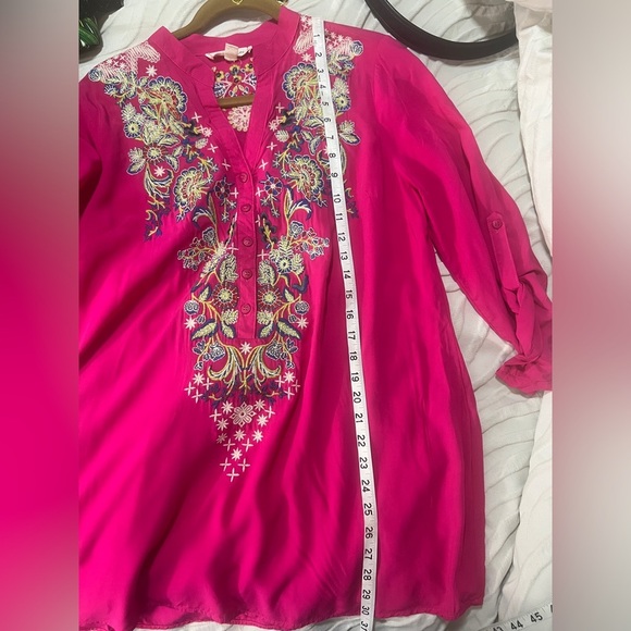 Anthropologie Luna Moon Blouse  Pink Long Sleeve Embellished Tunic Size Large - Picture 8 of 9